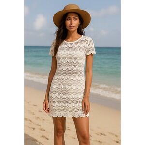 MICHAEL Michael Kors White Crochet Lace Sheath‎ Dress Cover Up Beach Resort M